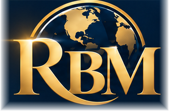 Ruben Broadnax Ministries RBM monogram over a gold and navy globe